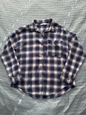 Hollister Blue and White Plaid Flannel